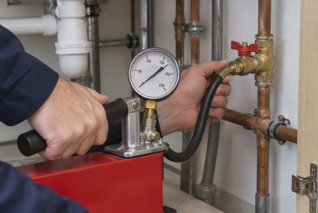 Lekdetectie Krommenie – druktest op een waterleiding met een manometer