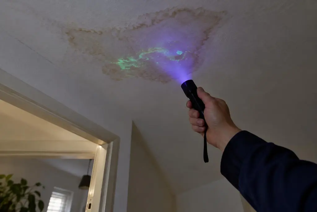 Lekdetectie Krommenie – kleurstof controleren op het plafond met uv-licht