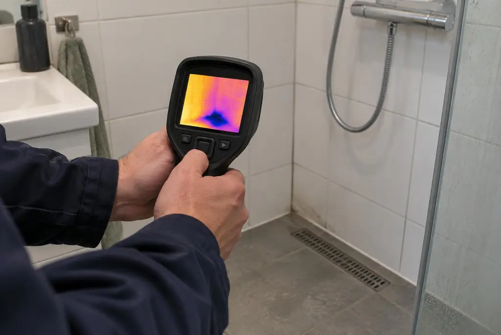 Lekdetectie Krommenie – lekdetectiespecialist met warmtebeeldcamera in een badkamer