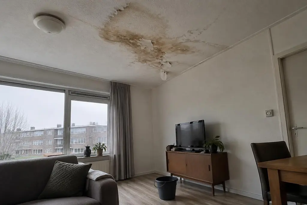 Lekdetectie Krommenie – vochtplek op het plafond onder een badkamer
